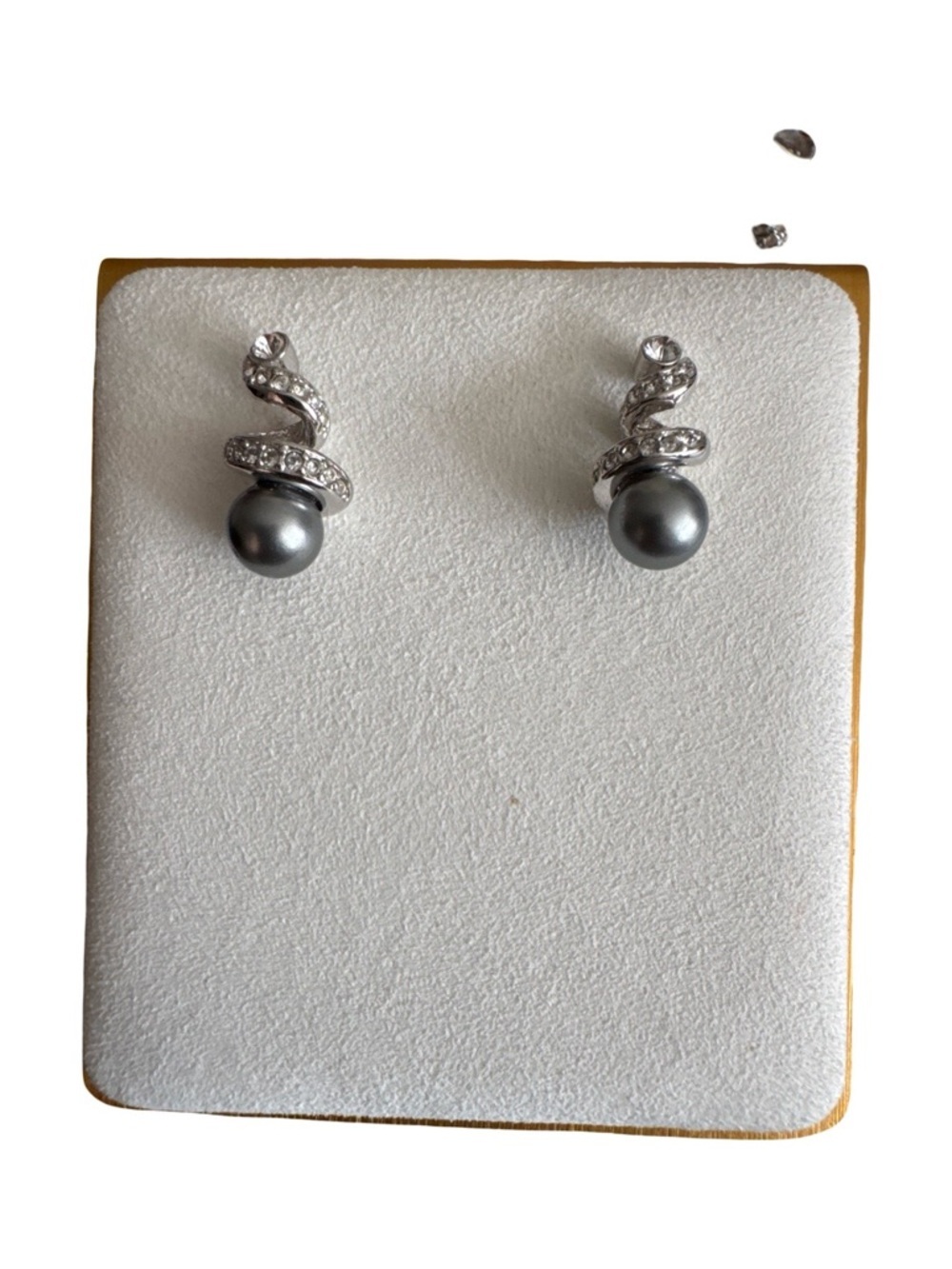 Source Unknown Silver-Tone Pavé Swirl Earrings with Gray Pearls